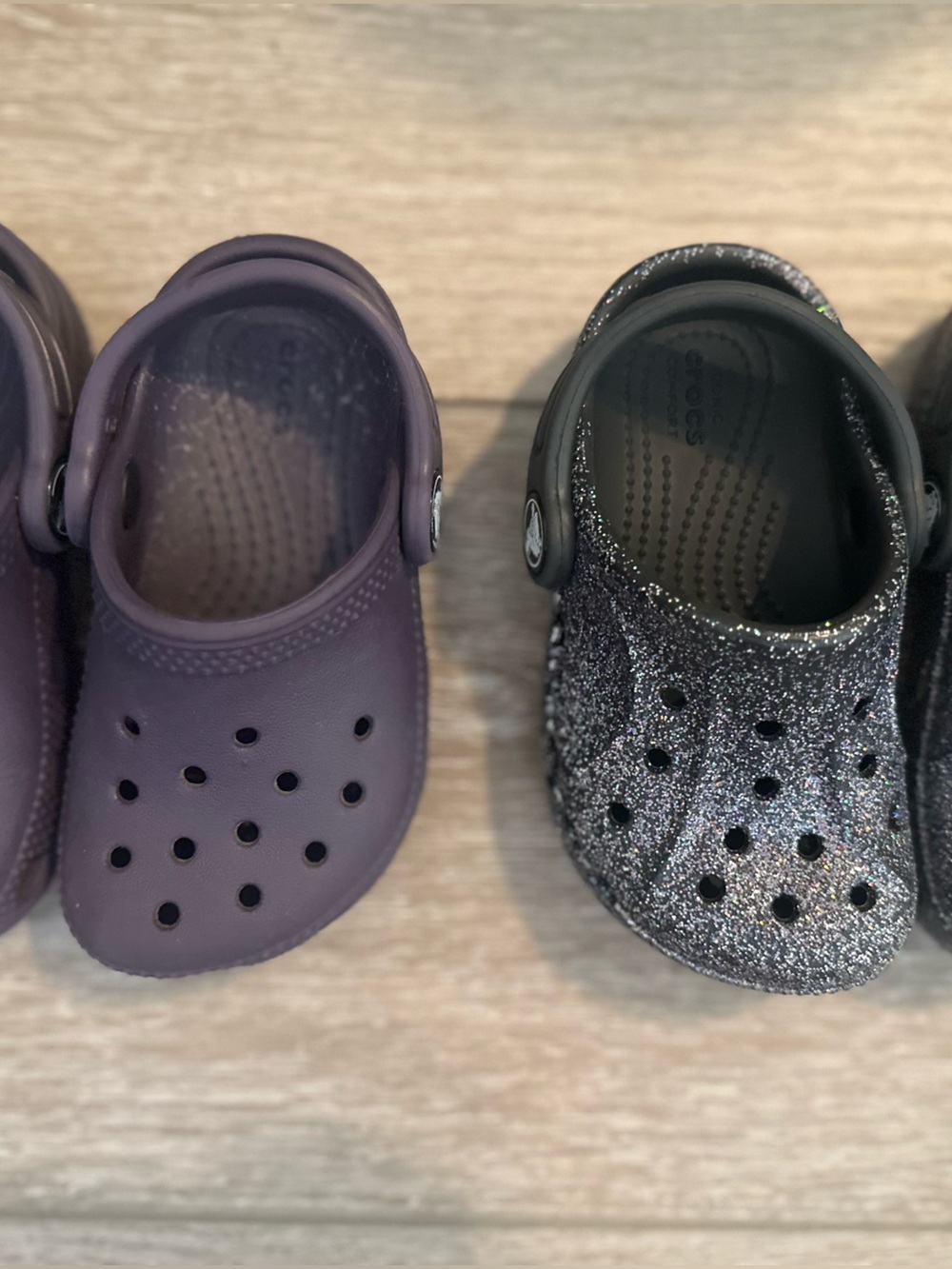 CROCS Kids Glitter Black & Plum Classic Clogs